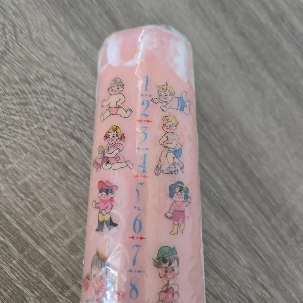 Happy Birthday Kids Pink Pillar Candle 1-16 Years Vintage